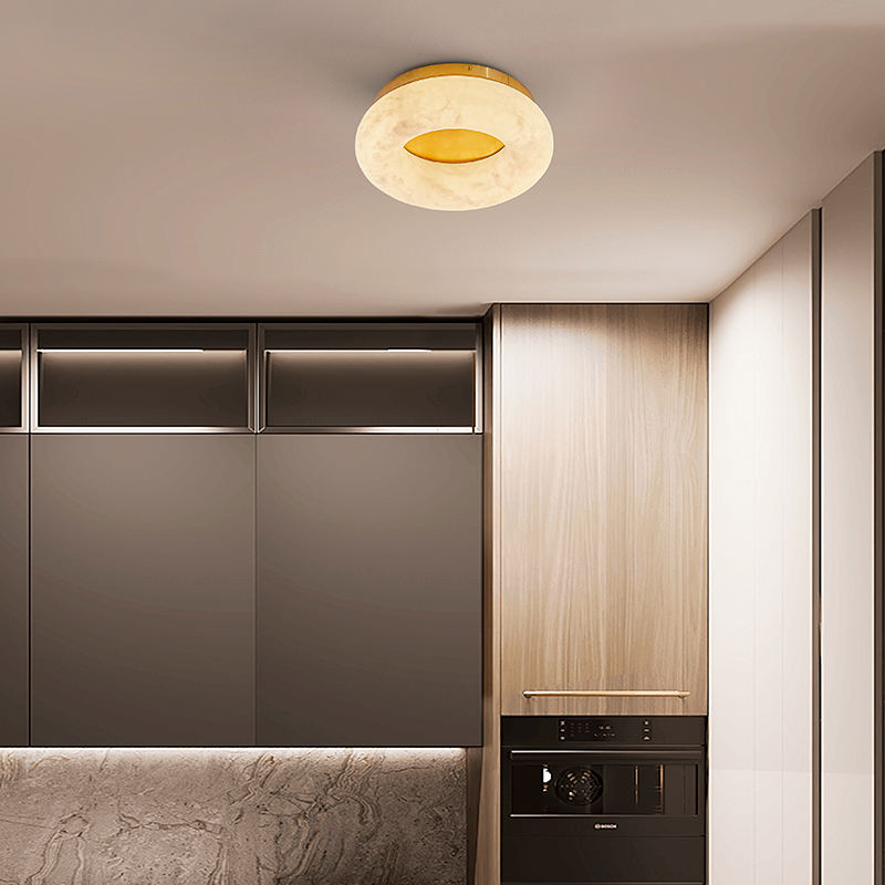 Round Alabaster Flush Mount Ceiling Light
