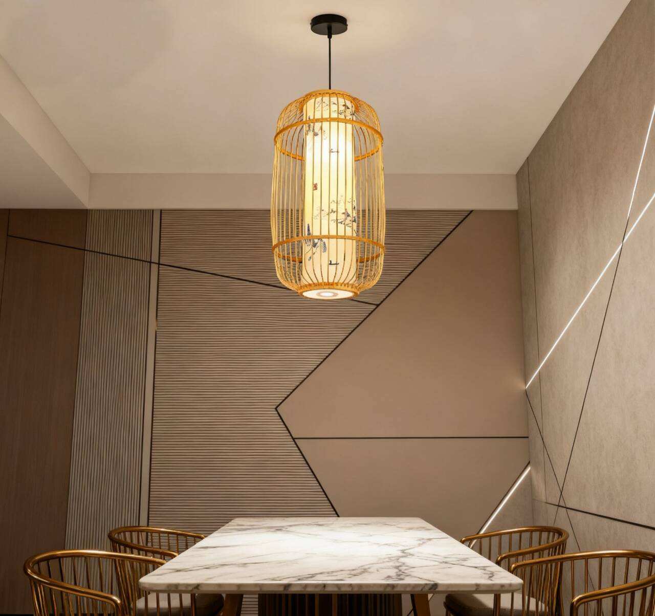 Bamboo LED Cage Pendant Light