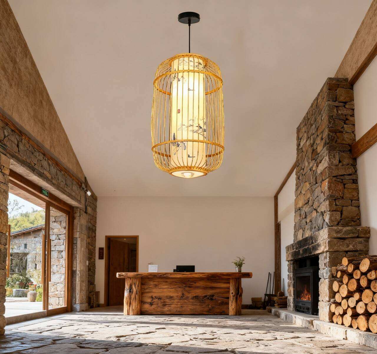 Bamboo LED Cage Pendant Light