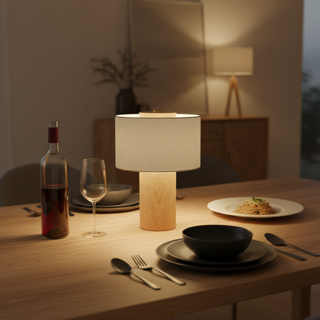 LED Table Lamp with Wood Base